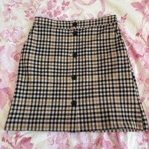 LOFT petite plaid tan/black button skirt